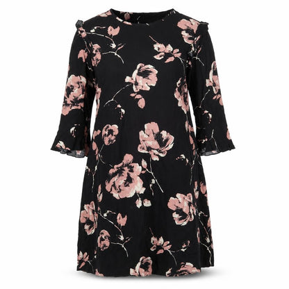 Front view of Peacocks women’s multicoloured floral viscose a-line, size UK 10, round neck