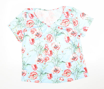 Shein  Womens Multicoloured Floral Cotton Basic T-Shirt Size 3XL V-Neck