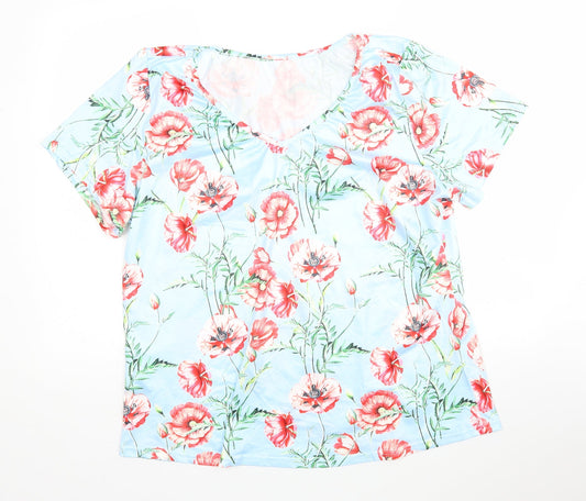 Shein  Womens Multicoloured Floral Cotton Basic T-Shirt Size 3XL V-Neck