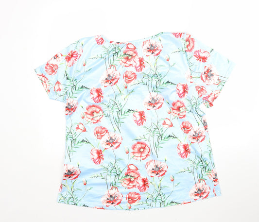 Shein  Womens Multicoloured Floral Cotton Basic T-Shirt Size 3XL V-Neck