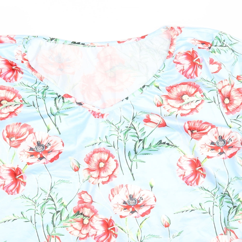 Shein  Womens Multicoloured Floral Cotton Basic T-Shirt Size 3XL V-Neck