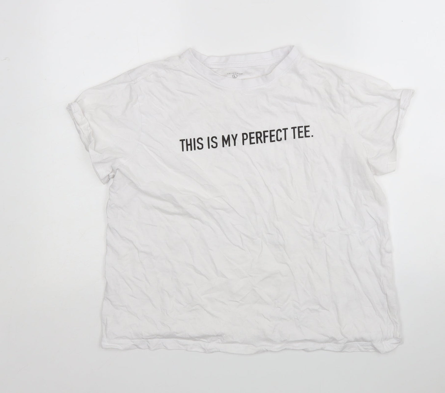 Primark Womens White  Cotton Basic T-Shirt Size L Round Neck