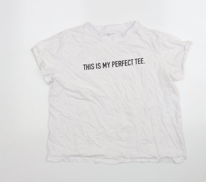 Primark Womens White  Cotton Basic T-Shirt Size L Round Neck