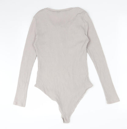 Primark Womens Grey Striped Polyester Bodysuit One-Piece Size S
