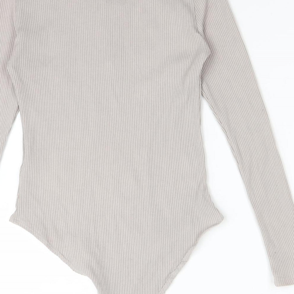 Primark Womens Grey Striped Polyester Bodysuit One-Piece Size S