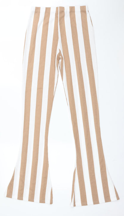 Back view of LASULA women’s multicoloured striped polyester trousers, size UK 10, 33-inch leg regular
