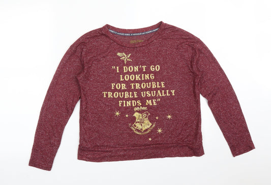Primark Womens Red  Viscose Basic T-Shirt Size XS Round Neck - HARRY POTTER. I DON'T GO LOOKING FOR TROUBLE TROUBLE USUALLY FINDS ME