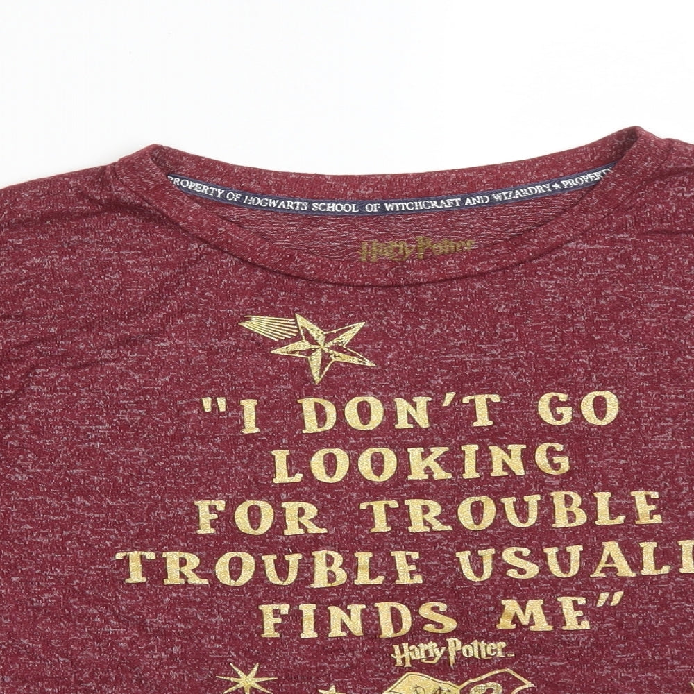 Primark Womens Red  Viscose Basic T-Shirt Size XS Round Neck - HARRY POTTER. I DON'T GO LOOKING FOR TROUBLE TROUBLE USUALLY FINDS ME