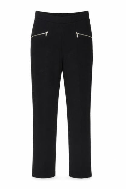 Front view of Peacocks women’s black viscose trousers, size UK 8, 28-inch leg regular