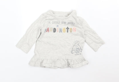 George Girls Grey  Cotton Basic T-Shirt Size 0-3 Months Round Neck  - THE CUTEST BEAR AROUND PADDINGTON