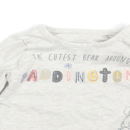 George Girls Grey  Cotton Basic T-Shirt Size 0-3 Months Round Neck  - THE CUTEST BEAR AROUND PADDINGTON