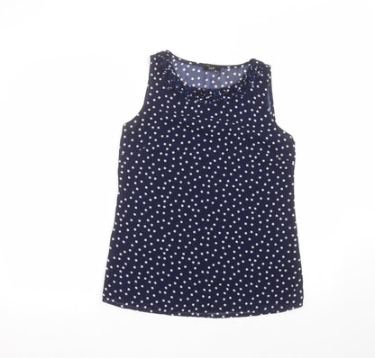F&F Womens Blue Polka Dot Polyester Basic Blouse Size 8 Round Neck