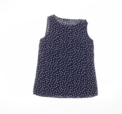 F&F Womens Blue Polka Dot Polyester Basic Blouse Size 8 Round Neck