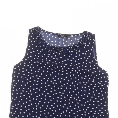 F&F Womens Blue Polka Dot Polyester Basic Blouse Size 8 Round Neck
