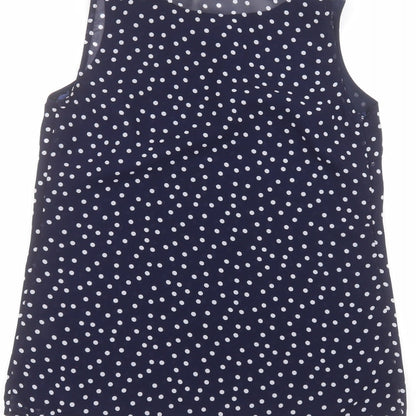 F&F Womens Blue Polka Dot Polyester Basic Blouse Size 8 Round Neck