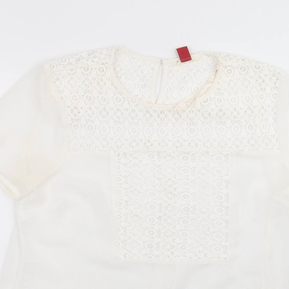 falmer Womens White  Polyester Basic T-Shirt Size 16 Round Neck