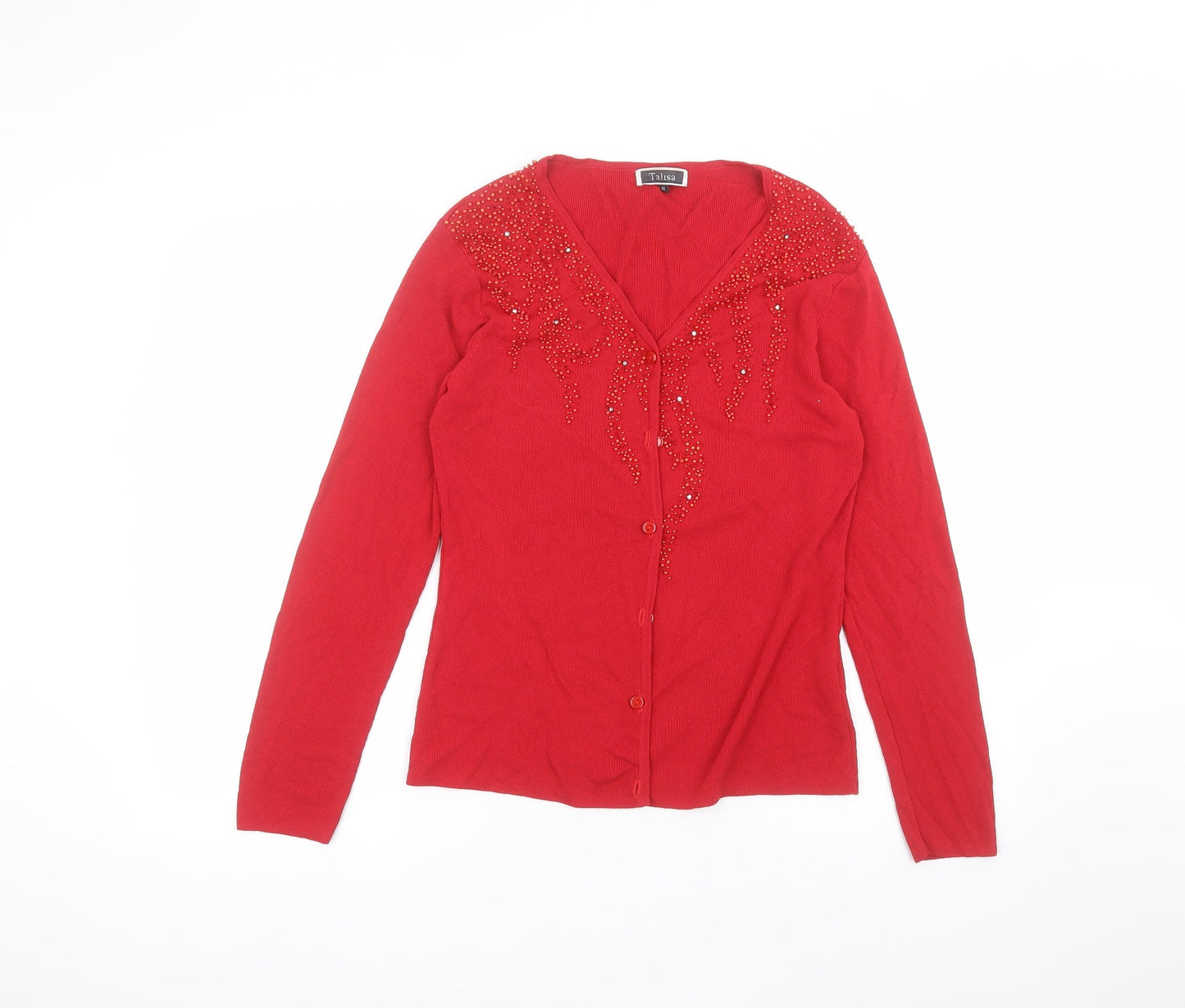 Talisa Womens Red Round Neck  Viscose Cardigan Jumper Size M