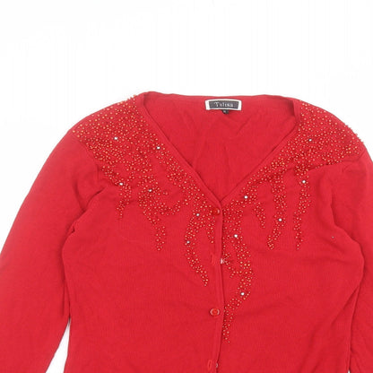 Talisa Womens Red Round Neck  Viscose Cardigan Jumper Size M