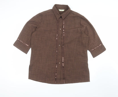 Classics Womens Brown  Polyester Basic Button-Up Size 16 Collared