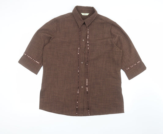 Classics Womens Brown  Polyester Basic Button-Up Size 16 Collared