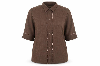 Classics Womens Brown  Polyester Basic Button-Up Size 16 Collared