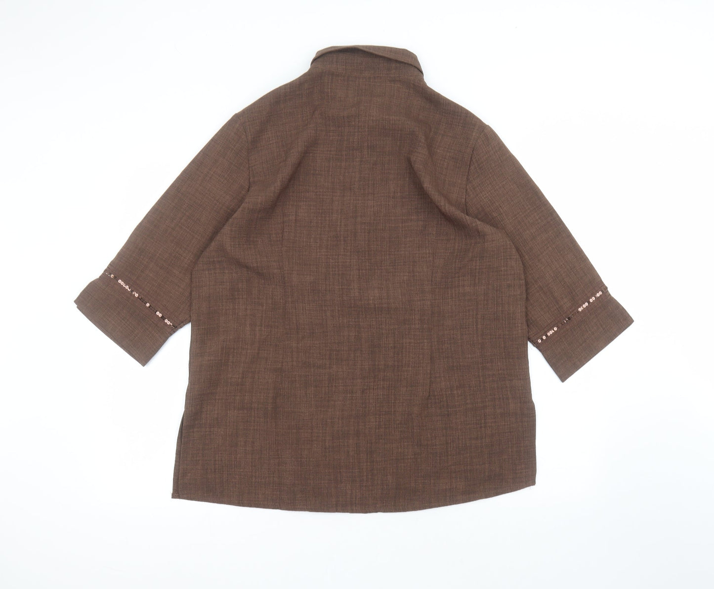 Classics Womens Brown  Polyester Basic Button-Up Size 16 Collared