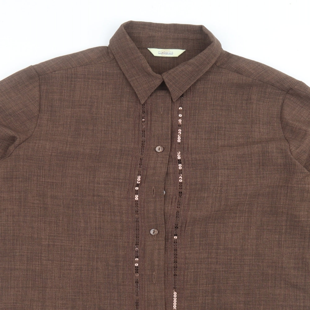 Classics Womens Brown  Polyester Basic Button-Up Size 16 Collared