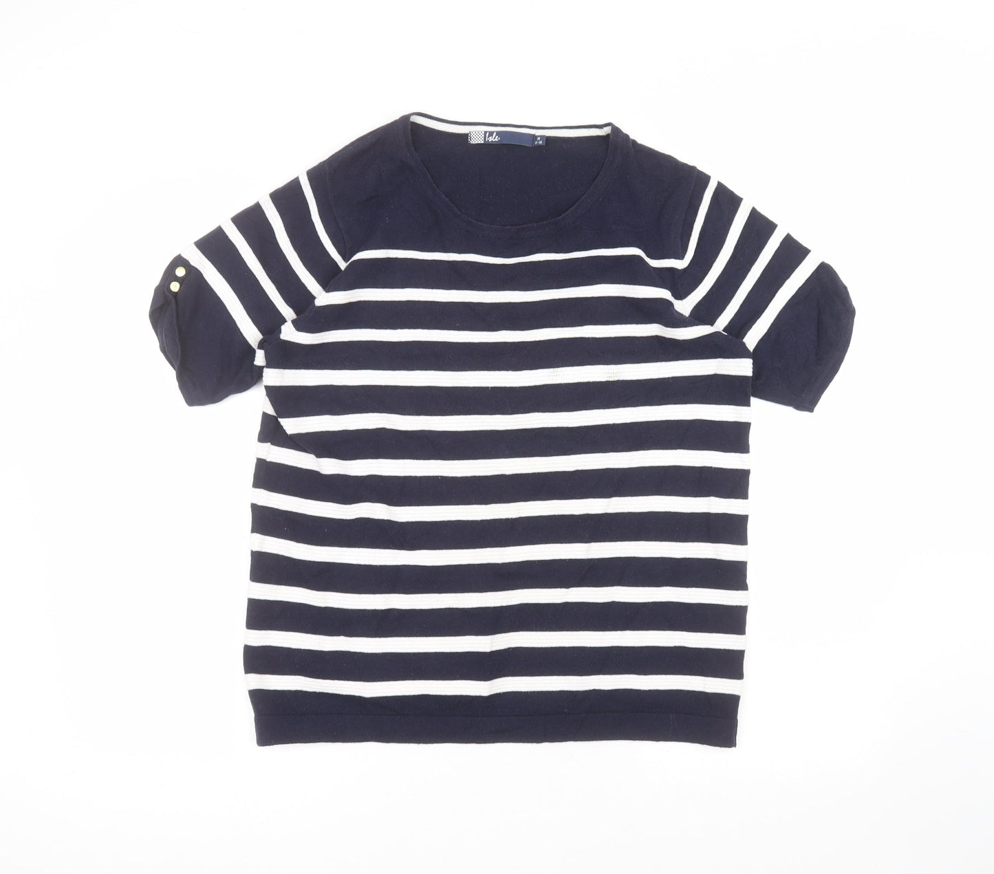 EWM Womens Blue Striped Cotton Basic T-Shirt Size M Round Neck