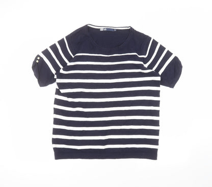 EWM Womens Blue Striped Cotton Basic T-Shirt Size M Round Neck