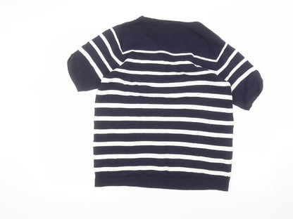 EWM Womens Blue Striped Cotton Basic T-Shirt Size M Round Neck