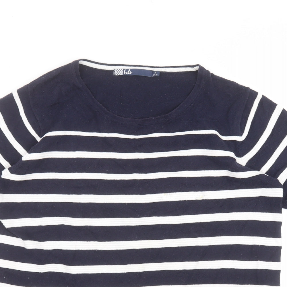 EWM Womens Blue Striped Cotton Basic T-Shirt Size M Round Neck