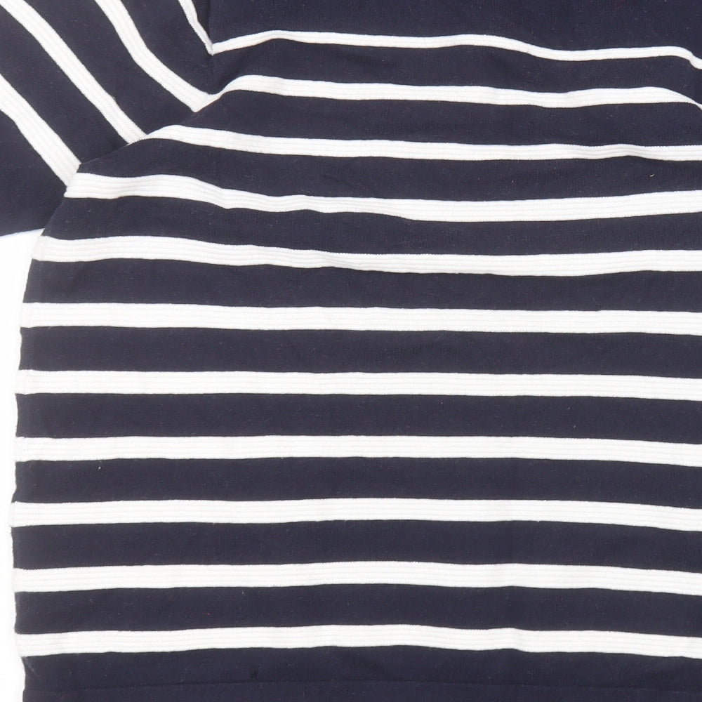 EWM Womens Blue Striped Cotton Basic T-Shirt Size M Round Neck