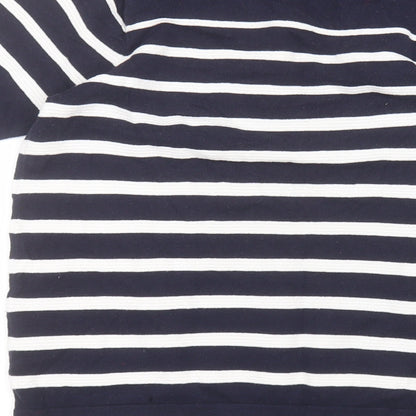 EWM Womens Blue Striped Cotton Basic T-Shirt Size M Round Neck