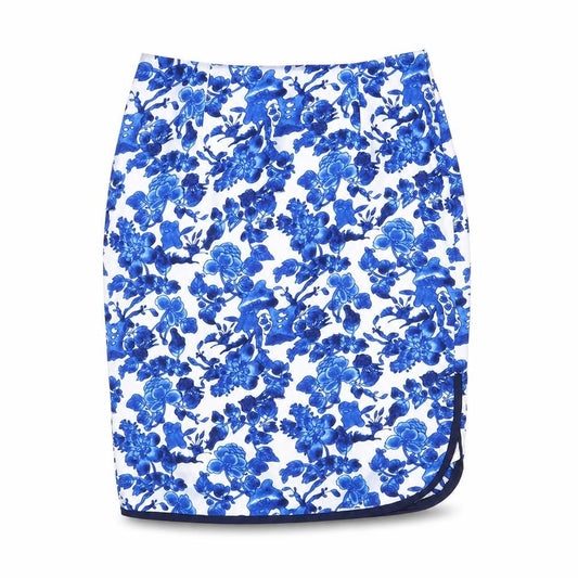 Front view of South women’s blue floral polyester straight & pencil skirt, size UK 14