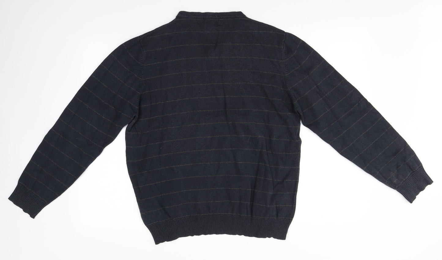 F&F Mens Red V-Neck Striped Cotton Pullover Jumper Size L