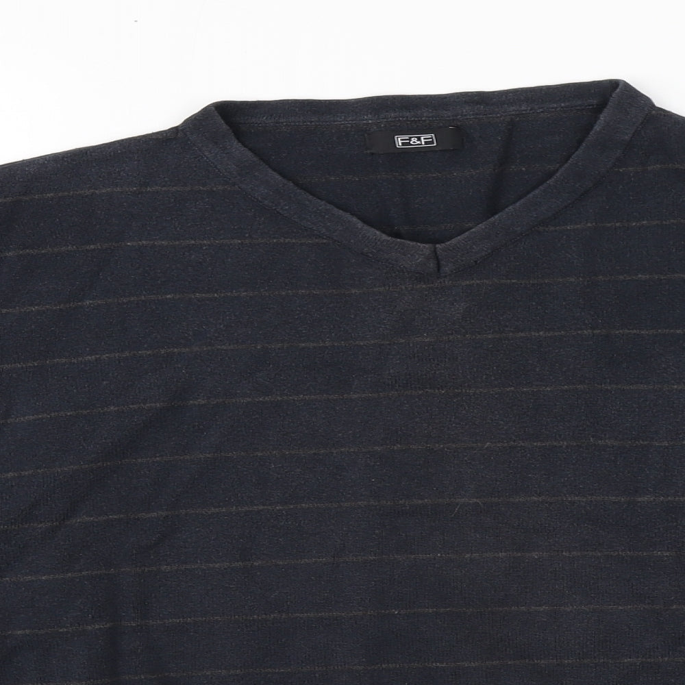 F&F Mens Red V-Neck Striped Cotton Pullover Jumper Size L