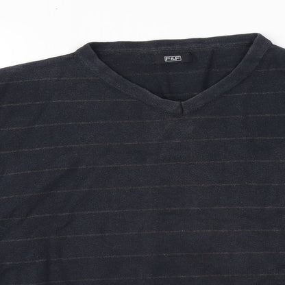 F&F Mens Red V-Neck Striped Cotton Pullover Jumper Size L