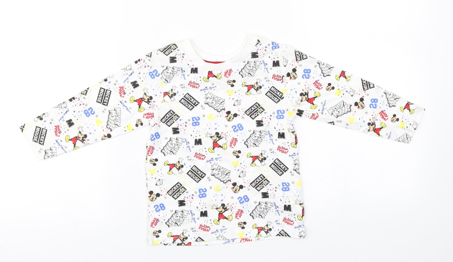 Disney Baby White Geometric Cotton Basic T-Shirt Size 12-18 Months Round Neck  - Mickey Mouse