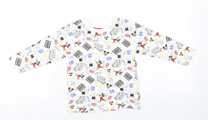 Disney Baby White Geometric Cotton Basic T-Shirt Size 12-18 Months Round Neck  - Mickey Mouse