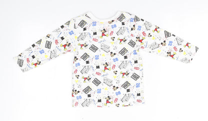 Disney Baby White Geometric Cotton Basic T-Shirt Size 12-18 Months Round Neck  - Mickey Mouse