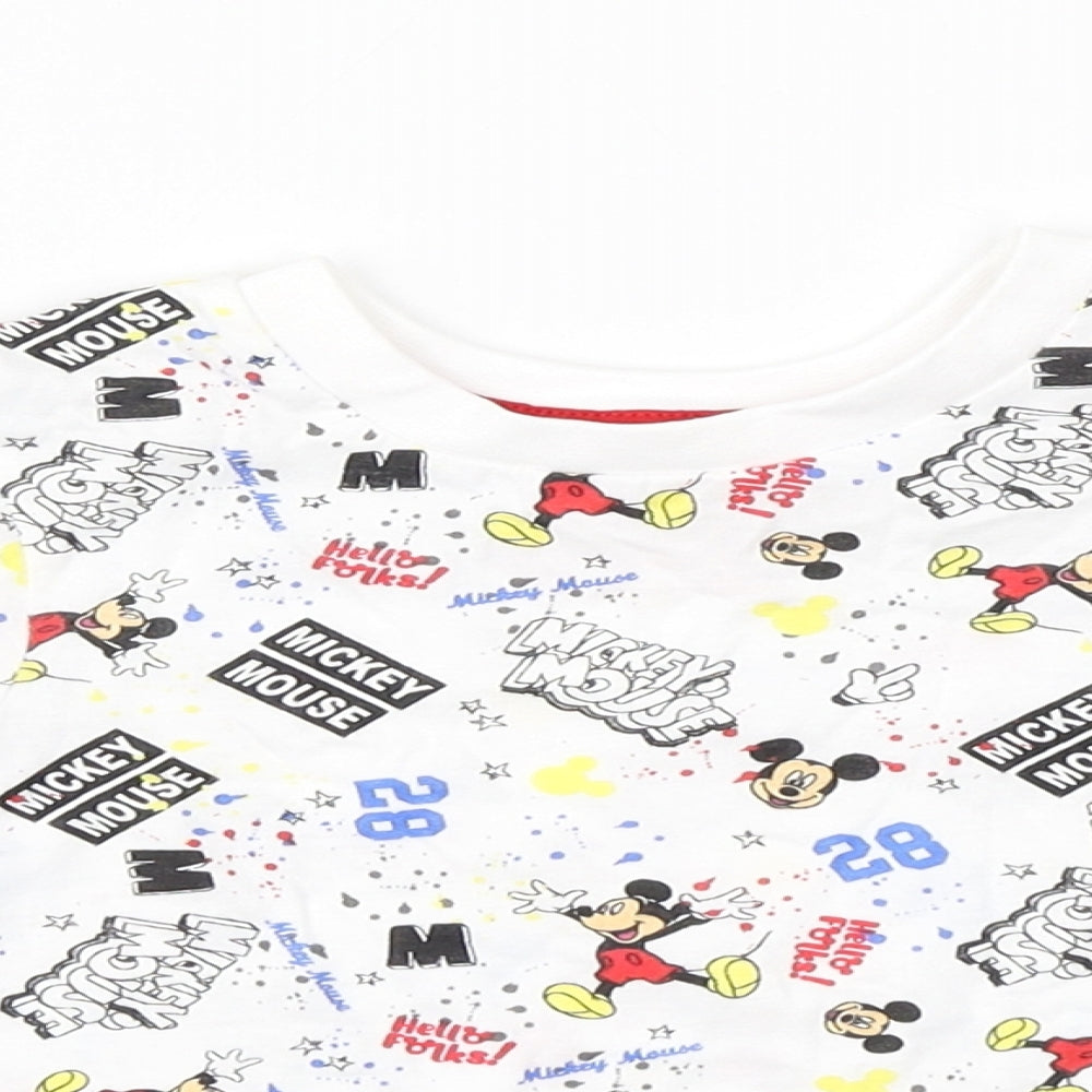 Disney Baby White Geometric Cotton Basic T-Shirt Size 12-18 Months Round Neck  - Mickey Mouse