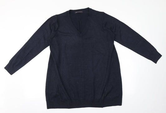 Marks and Spencer Mens Blue V-Neck  Acrylic Pullover Jumper Size L