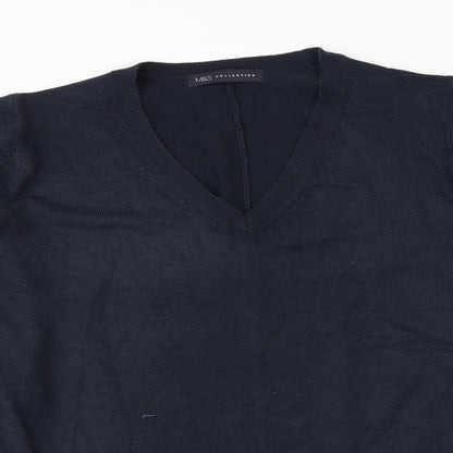 Marks and Spencer Mens Blue V-Neck  Acrylic Pullover Jumper Size L