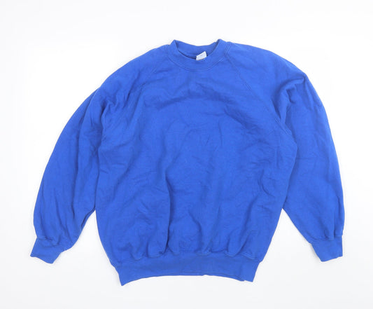 Fruit of the Loom Womens Blue Round Neck  Cotton Pullover Jumper Size L