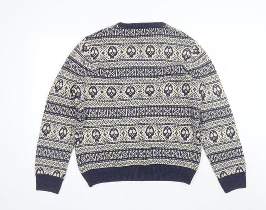 Cedar Wood State Mens Blue Round Neck Fair Isle Acrylic Pullover Jumper Size XL