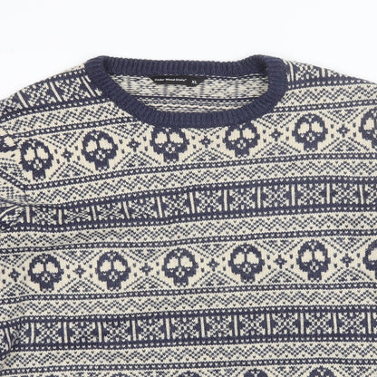 Cedar Wood State Mens Blue Round Neck Fair Isle Acrylic Pullover Jumper Size XL