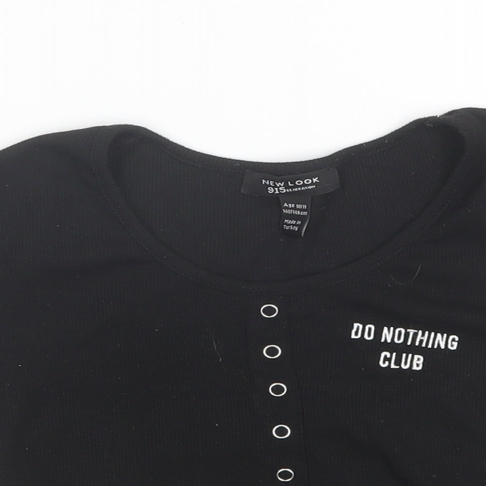 New Look Girls Black  Polyester Basic T-Shirt Size 10-11 Years Round Neck