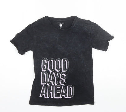 F&F Girls Black  Cotton Basic T-Shirt Size 6-7 Years Round Neck