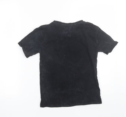 F&F Girls Black  Cotton Basic T-Shirt Size 6-7 Years Round Neck