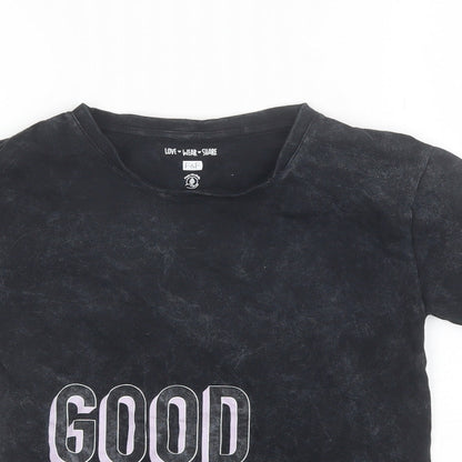 F&F Girls Black  Cotton Basic T-Shirt Size 6-7 Years Round Neck